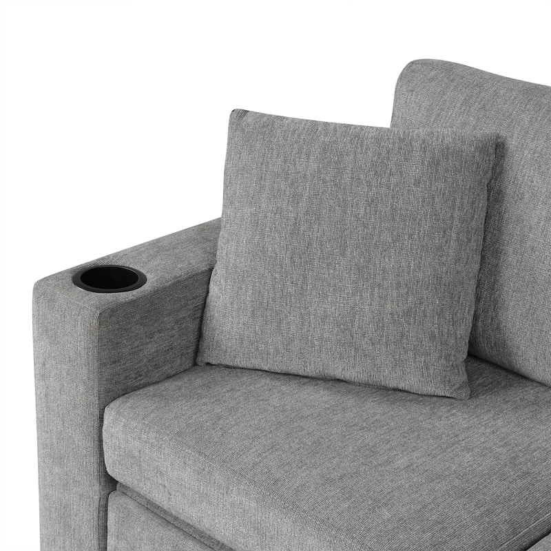 109.1" Chenille Modular Sectional Sofa Bed with Storage Ottoman and USB Ports - L/U-Shaped Convertible Design