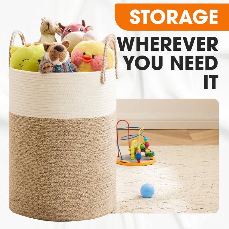 Cheer Collection Large Woven Cotton Laundry Hamper with Handles Stylish Storage Basket for Clothes Toys and Blankets