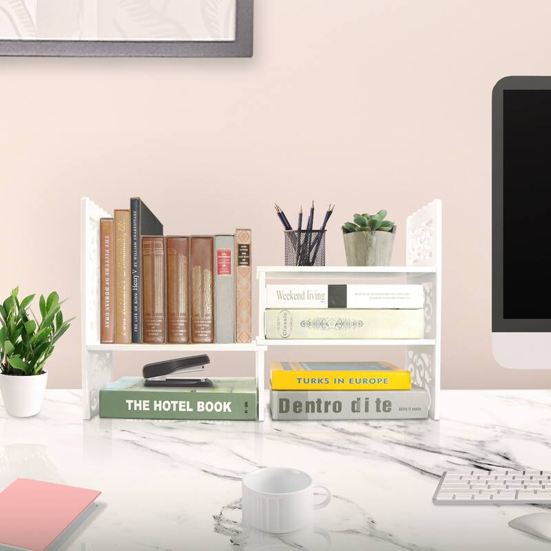 Retro 3-Compartment White Wood Desk Organizer