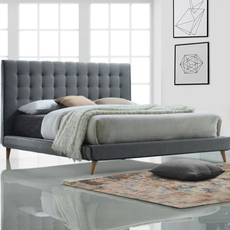 Well-designed Contemporary Style Queen Size Padded Bed, Grey