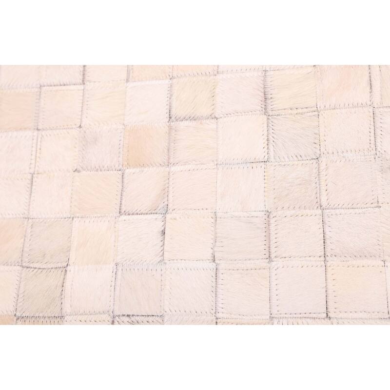 ECARPETGALLERY Handmade Cowhide Patchwork Beige, Ivory Leather Rug - 7' x 7'