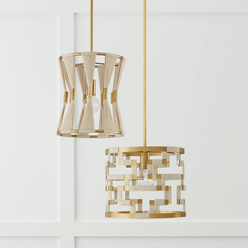 Hala 13.5" 1-light Patinaed Brass/ Bleached Natural Jute Pendant