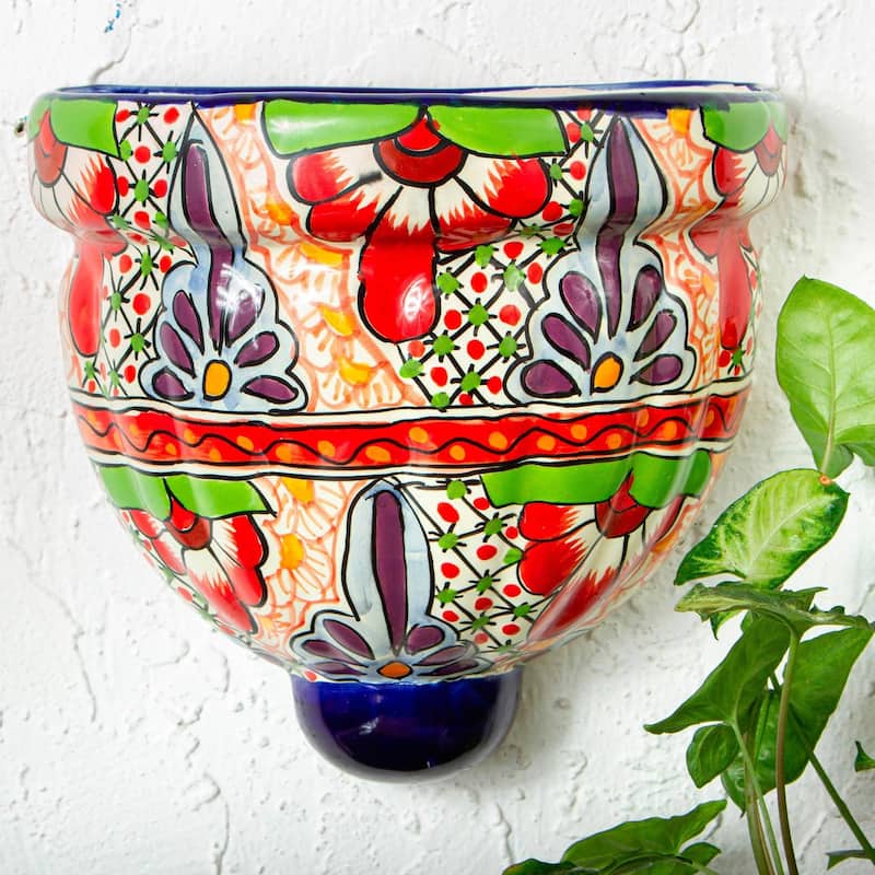 Novica Handmade Talavera Garden Ceramic Wall Planter