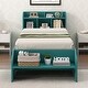 preview thumbnail 15 of 55, Solid Wood Platform Bed Frame Imitate Bridge Design Drawers Dark Green - Full