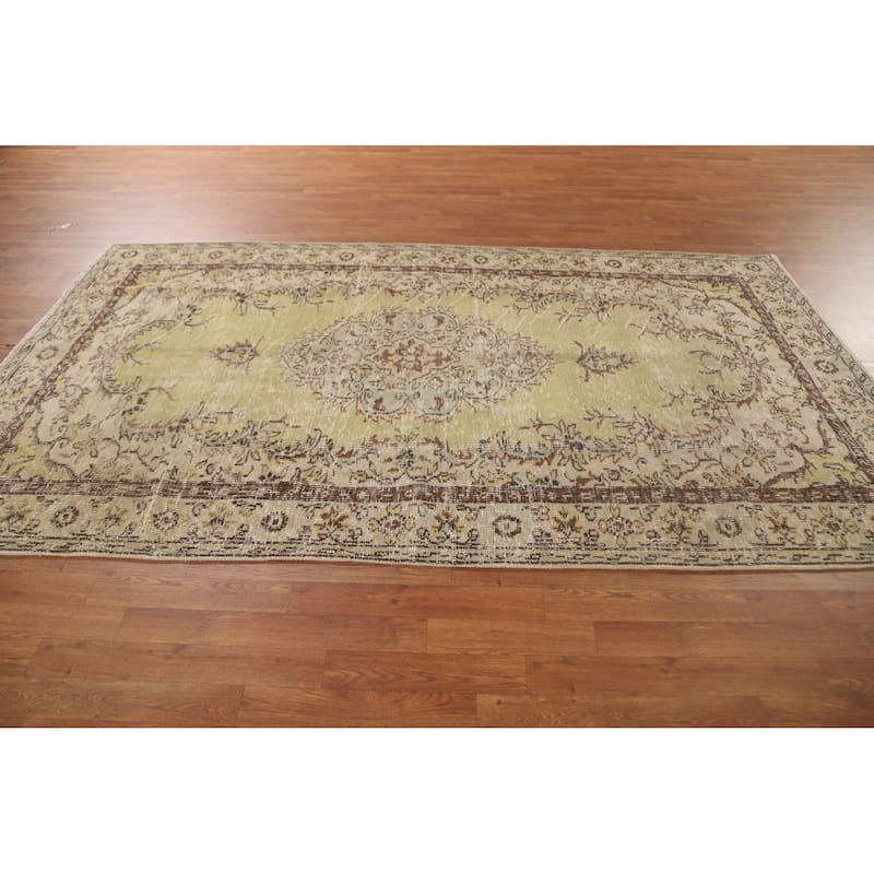 Light Green Anatolian Distressed Vintage Area Rug Handmade Wool Carpet - 5'6"x 9'2"