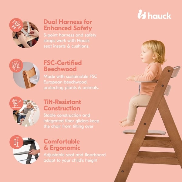 hauck Alpha+ Grow Along Adjustable Wooden Booster High Chair, Beechwood,  Walnut - 16.5 - Bed Bath & Beyond - 38969671