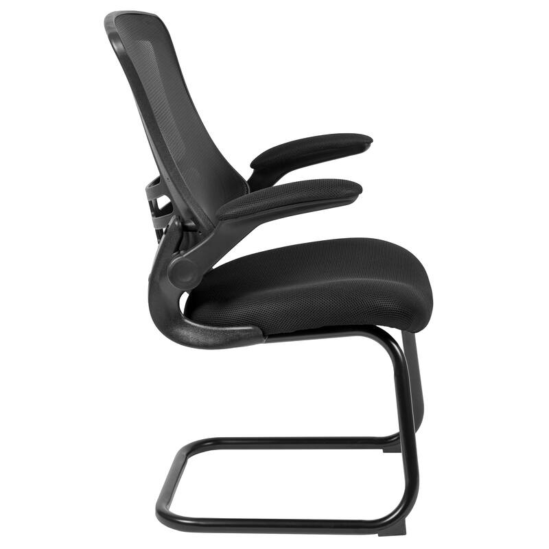 Mesh Sled Base Side Reception Chair with Flip-Up Arms