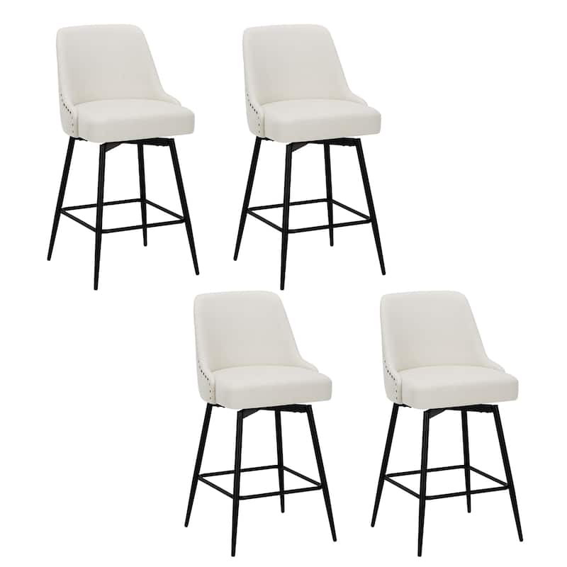 RENEWLINE Adjustable Height Swivel Bar Stools with Footrest for 34-40 Inch Counters, Ultra Plush Seat - Set of 4 - Beige