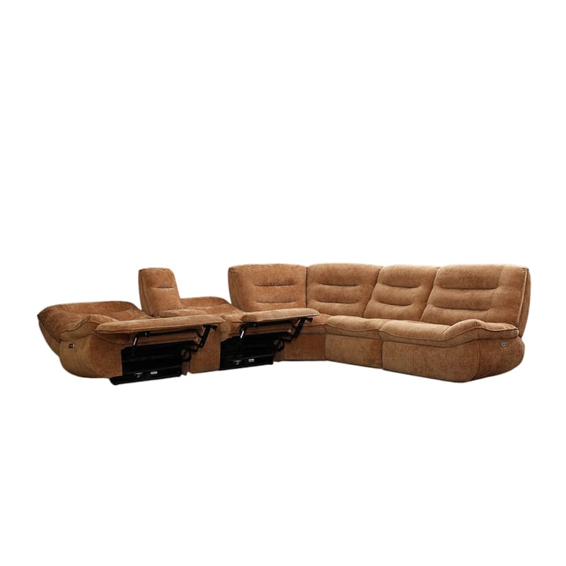 Emett Power Recliner Sectional Sofa, Cupholder, Orange Chenille 139in