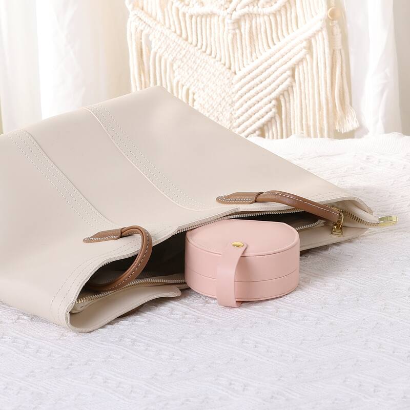 Travel Jewelry Box for Women Gifts, Small Portable PU Leather Jewelry Organizer Case Storage Display Holder - 10x9x4.5cm
