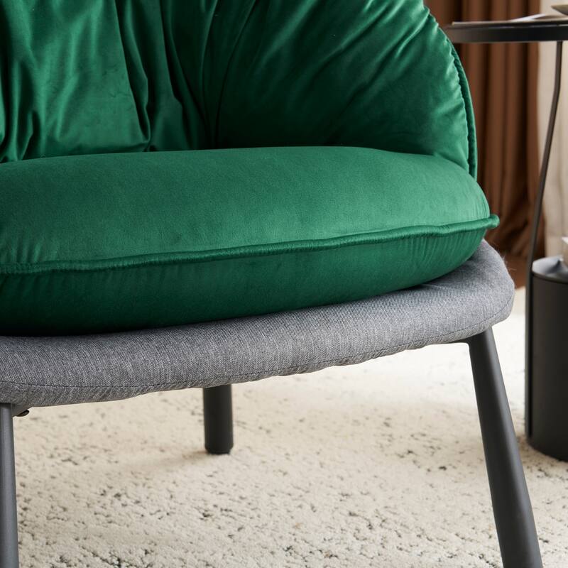 Modern Velvet Accent Chair with Wooden Frame and Black Metal Legs for Living Room or Lounge Seating - 27.4"L x 27"W x 29.1"H