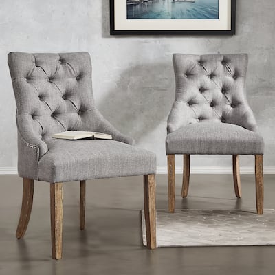 Krakova Linen Button Tufted Curved Back Dining Chairs (Set of 2)