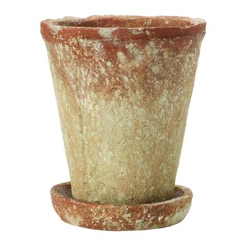 Cement Planter with Saucer, Distressed Terra-cotta Finish, Set of 2