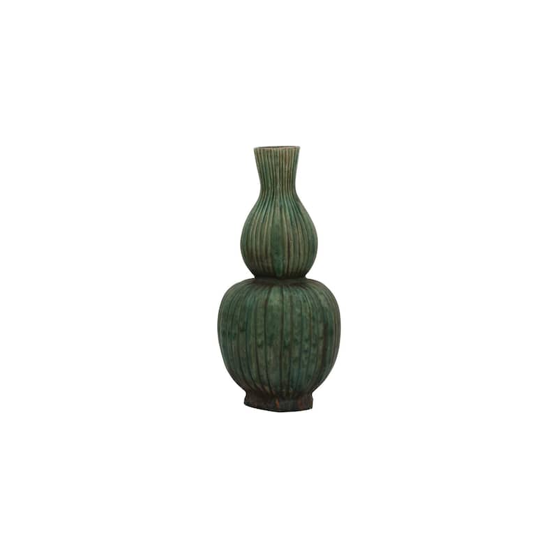 Speckled Green Hexagonal Fluted Gourd Vase - 8x8x16
