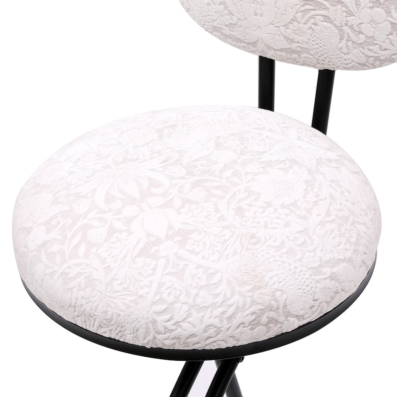 Round Print Bar Stools Set Of 2 Black Metal Upholstered Chairs For Kitchen Island & Dining Rooms Counter Stools