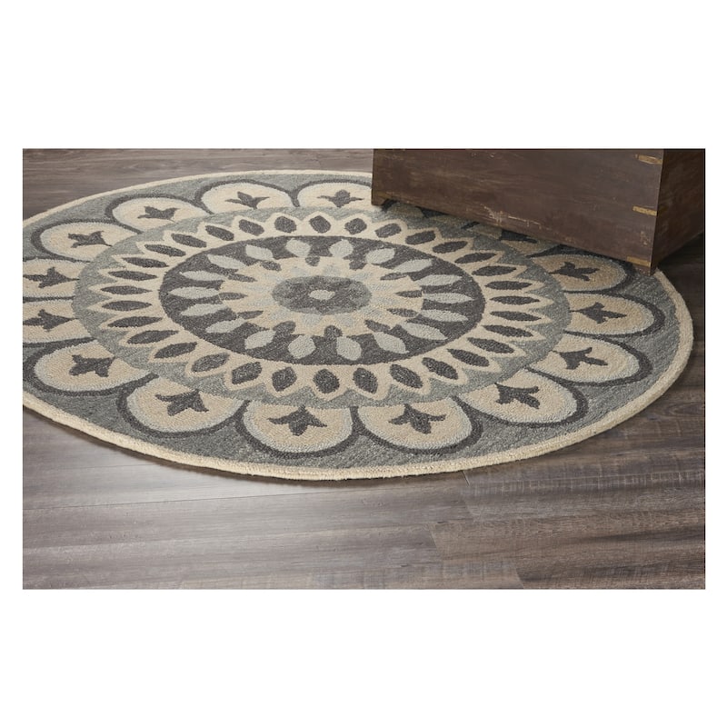 Dana Grey/Beige Medallion Hand-Tufted Wool Contemporary Indoor Area Rug by Sevita