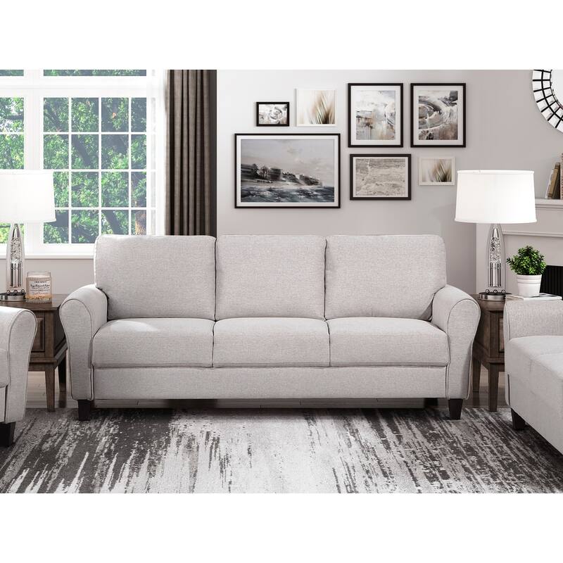 Sand Hued Textured Fabric Upholstered 1pc Sofa with Attached Cushions