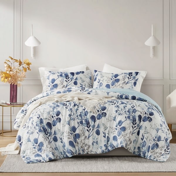 slide 2 of 11, Chelsea Square Maddie Reversible Floral Seersucker Comforter Set Blue - King