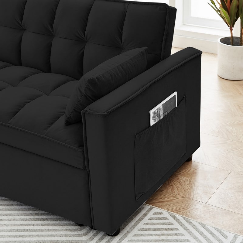 55" Modern Velvet Convertible Sleeper Sofa Bed Couch w/Pull Out Bed,Pillows and Side Pockets
