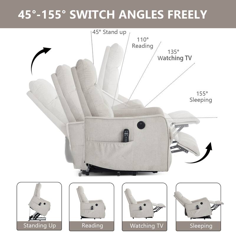 Single Motor Power Lift Recliner with USB Port and 155 Degree Recline
