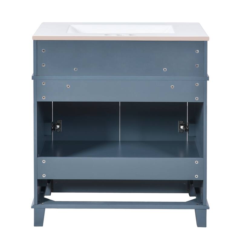 Bathroom Vanity with Resin Sink, Bathroom Cabinet with Soft Closing Doors, Bathroom Vanity Set with Solid Wood Frame