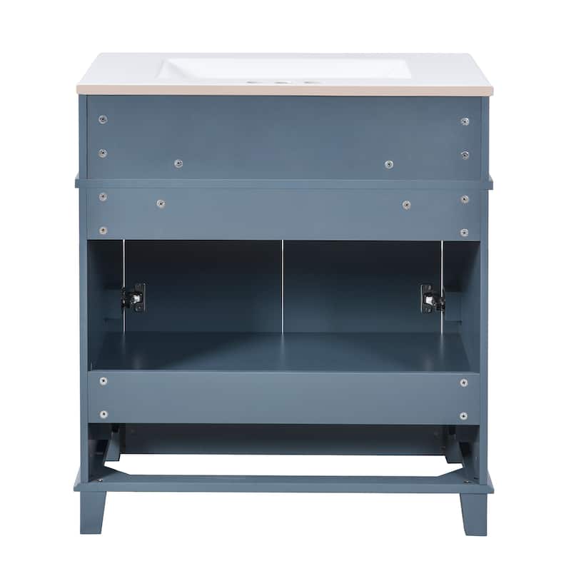 GDFStudio - Meriden Retro Bathroom Vanity with Ceramic Sink and Soft-Closing Storage Doors - 29.37'W