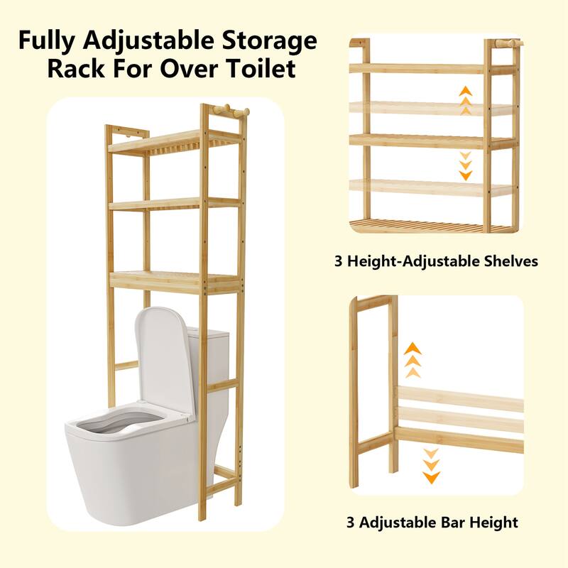 Over Toilet Shelf Space-saving Bamboo Bathroom Cabinet Rack Adjustable