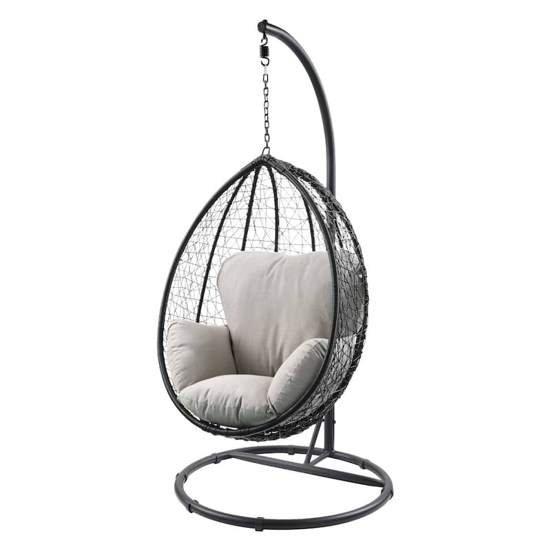 Indoor Outdoor Wicker Hanging Basket Egg Swing Chair with Steel Stand