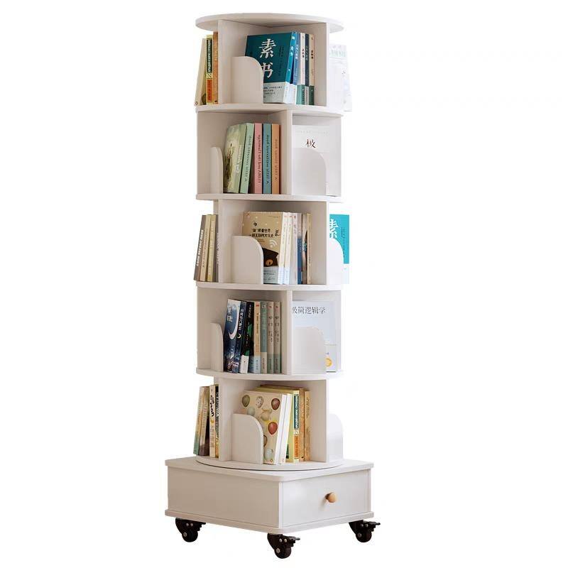 Rotating Bookshelf With Drawer, 360 Display 6 Tier Corner Bookshelf For Small Space, Floor Standing Bookcase Storage Rack