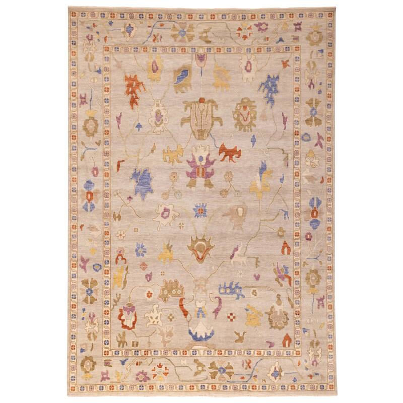 ECARPETGALLERY Hand-knotted Modern Oushak Light Grey Wool Rug - 9'10 x 13'10