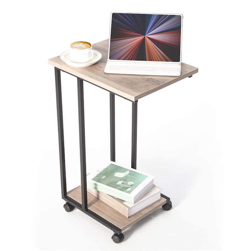 JJS Side End C Table for Sofa, Living Room Couch Table Snack Table That Slide Under for Small Spaces - Smoky Gray