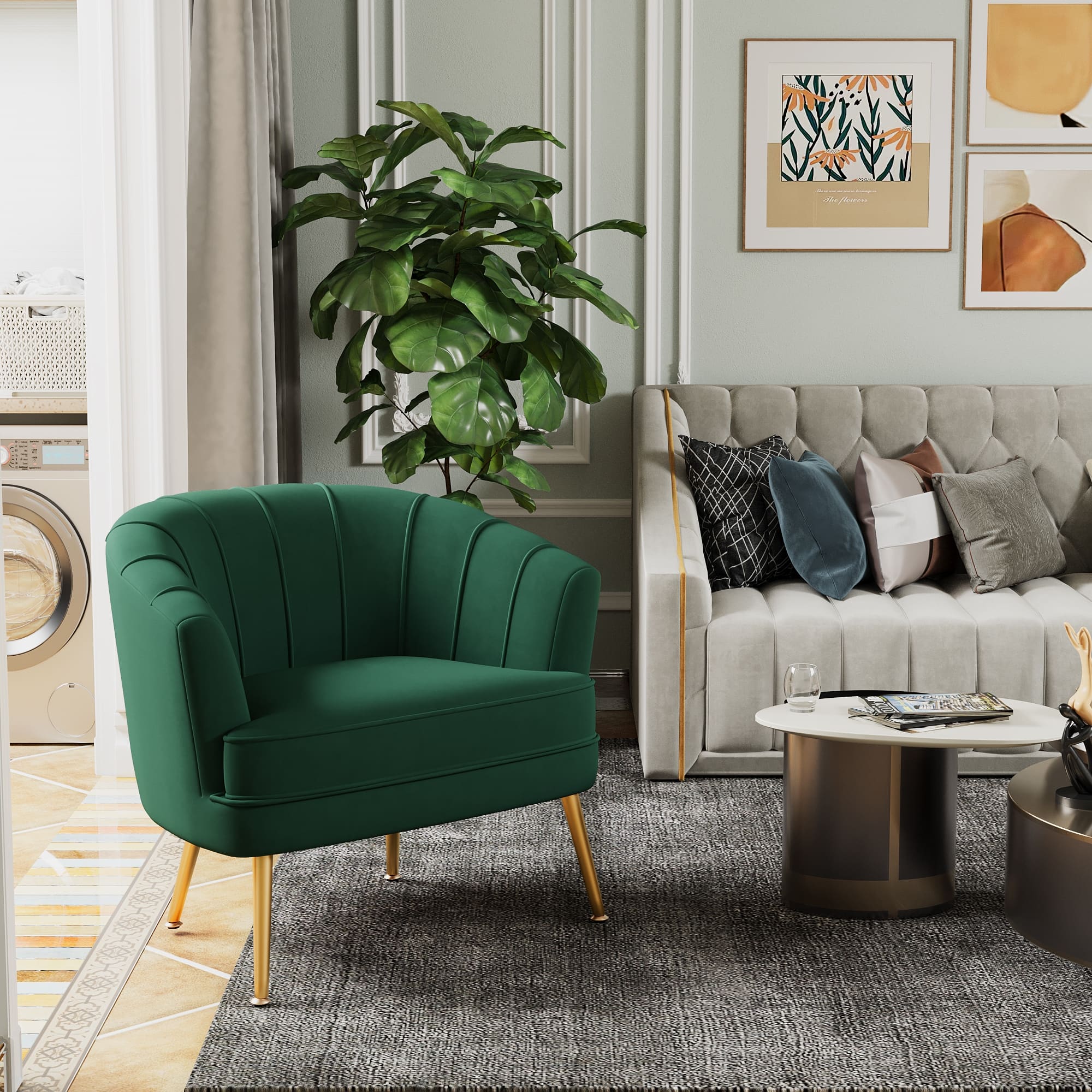 Velvet Accent Chairs for Living Room Bedroom Office Leisure Upholstered Single Sofa Chair On