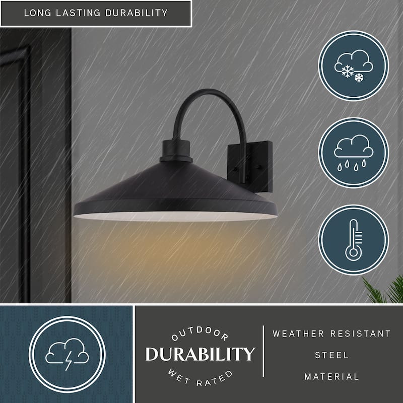 VAXCEL Highland Park Matte Black and White Outdoor Wall Sconce Light Fixture, Steel Shade with White Interior