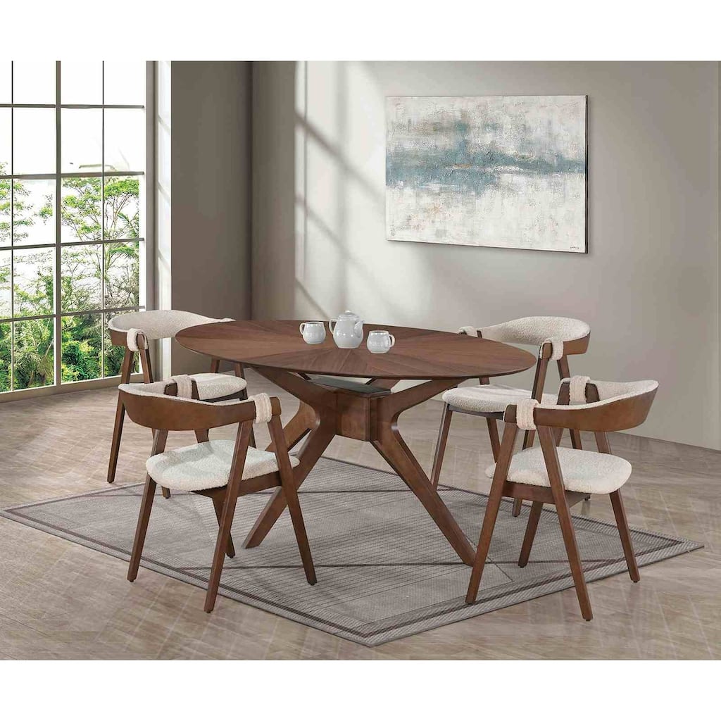 Mid Century Modern 5PC Dining Set Oval Table and Curved Chairs - 5-Piece Set