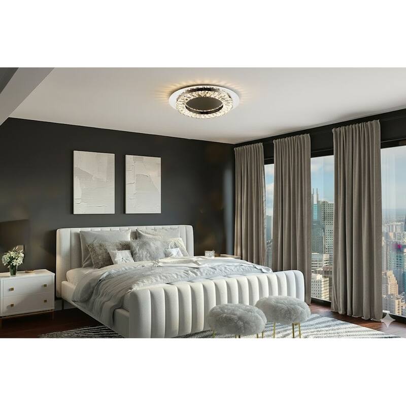 LED Flush Mount With Stainless Steel Frame And Clear Crystal