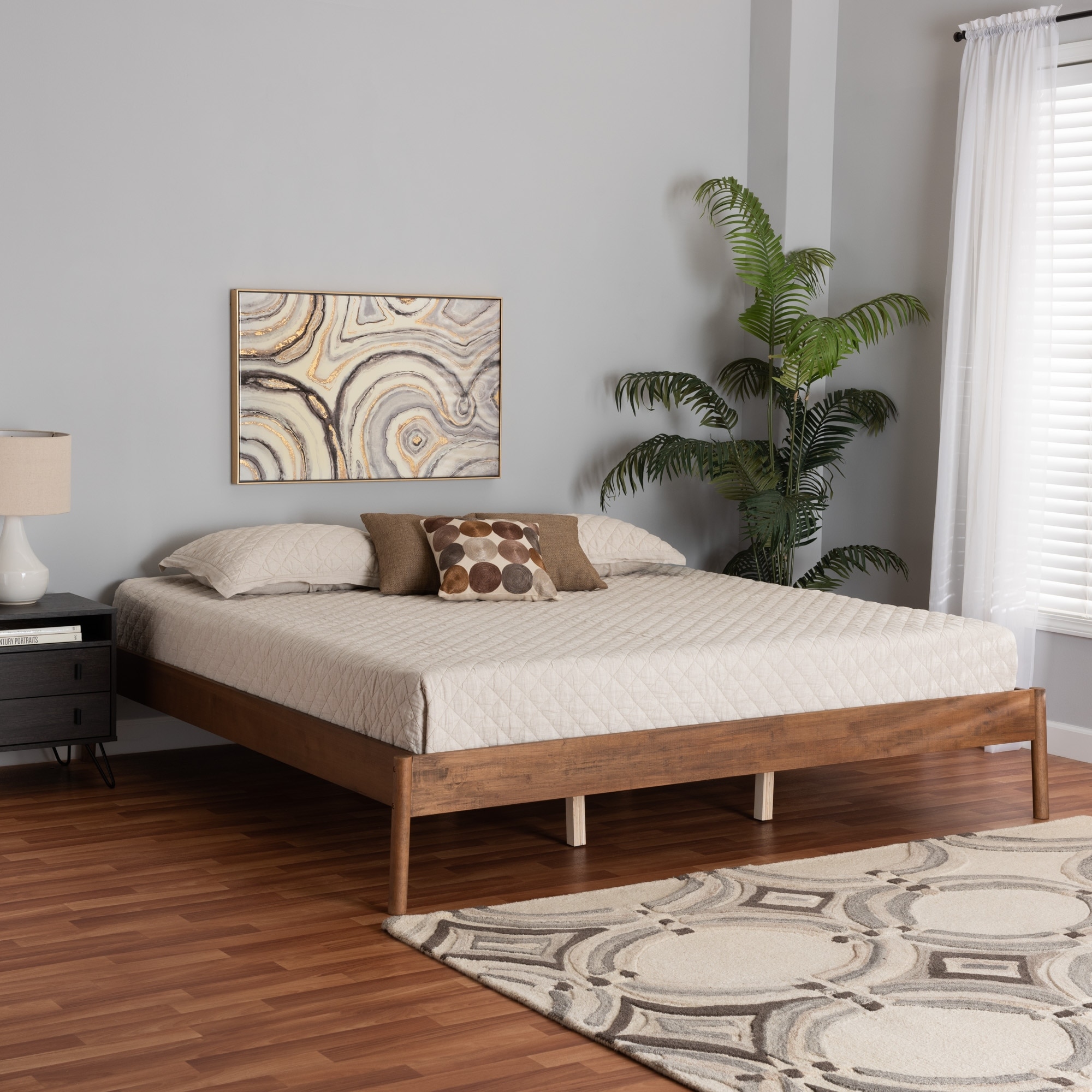 Agatis Mid Century Modern Ash Walnut Finished Wood Queen Size Bed Frame Bed Bath Beyond 36886979