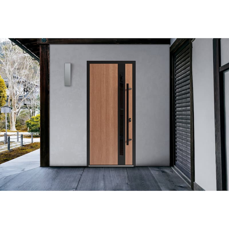 Front Exterior Prehung Steel Door Ronex 1033 Teak Entry Metal Painted W36xH80 Left hand Inswing