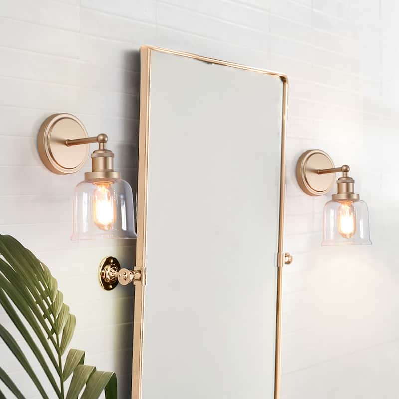 Ciare Modern Bathroom Vanity Lights Mini Wall Sconce Gold Bell Dimmable Glass Shade - Rose Gold - L 4.5" x W 7" x H 10"