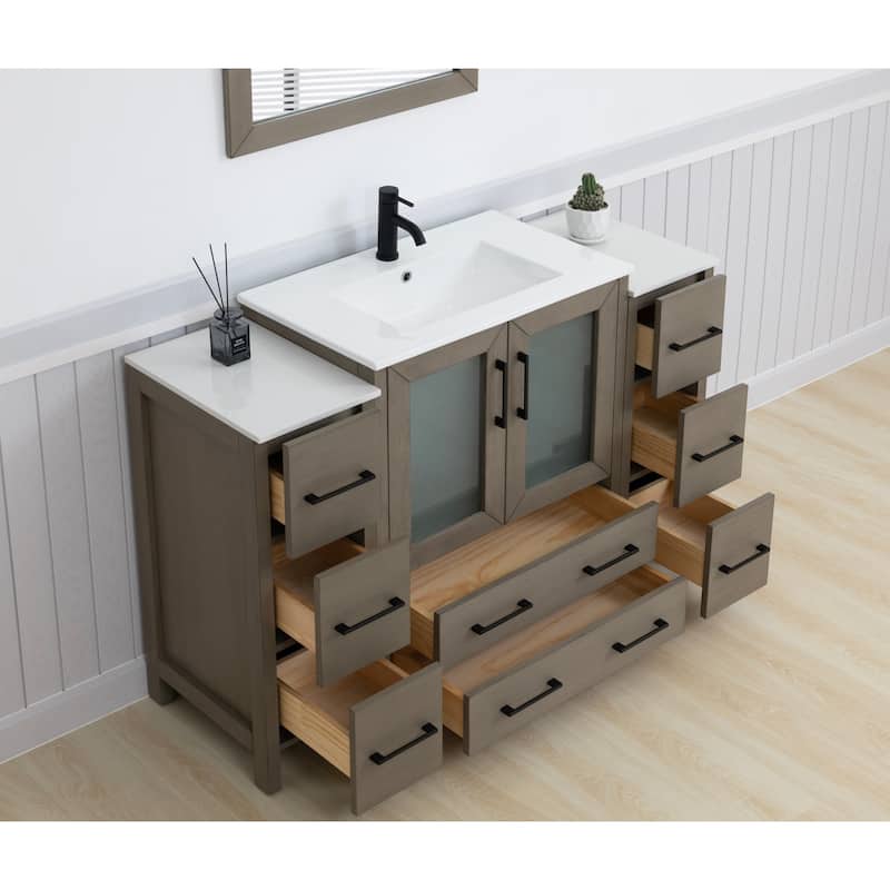 Vanity Art 54 Inch Single Sink Bathroom Vanity Set 8 Dove-Tailed Drawers 3 Cabinets 1 Shelf, Soft-Closing Doors with Free Mirror