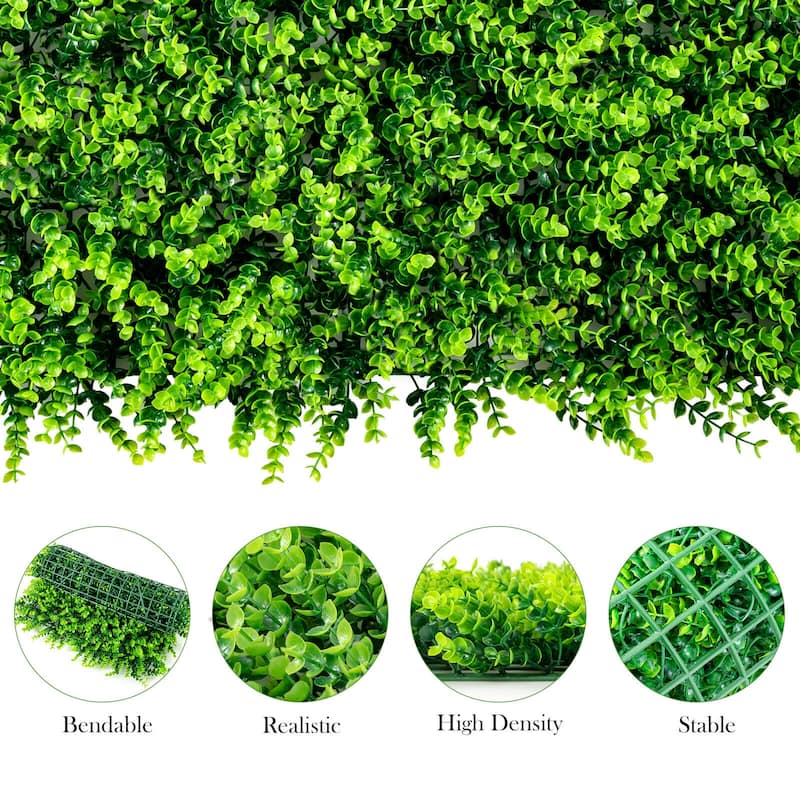 Gymax 12PCS 16x24inch Artificial Eucalyptus Hedge Plant Privacy Fence