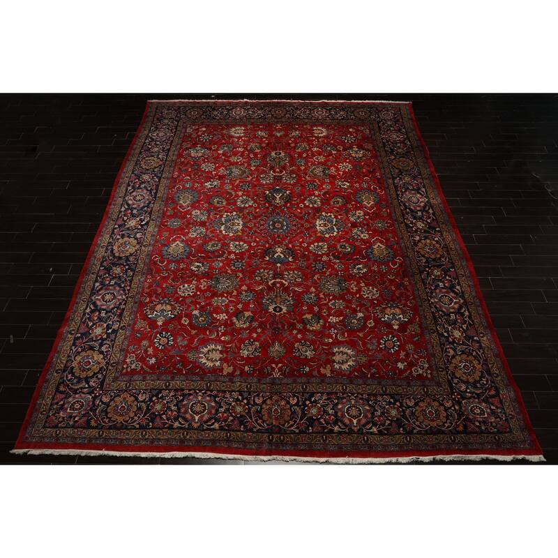 12'5''x16'5'' Hand Knotted Wool 300 KPSI Red Traditional Botanical Kerman Rug - 12' 5'' x 16' 5''