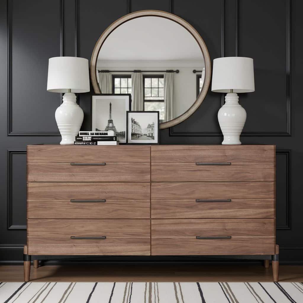 Bridgevine Home Tranquility Six Drawer Dresser, No Assembly Required, Walnut Finish