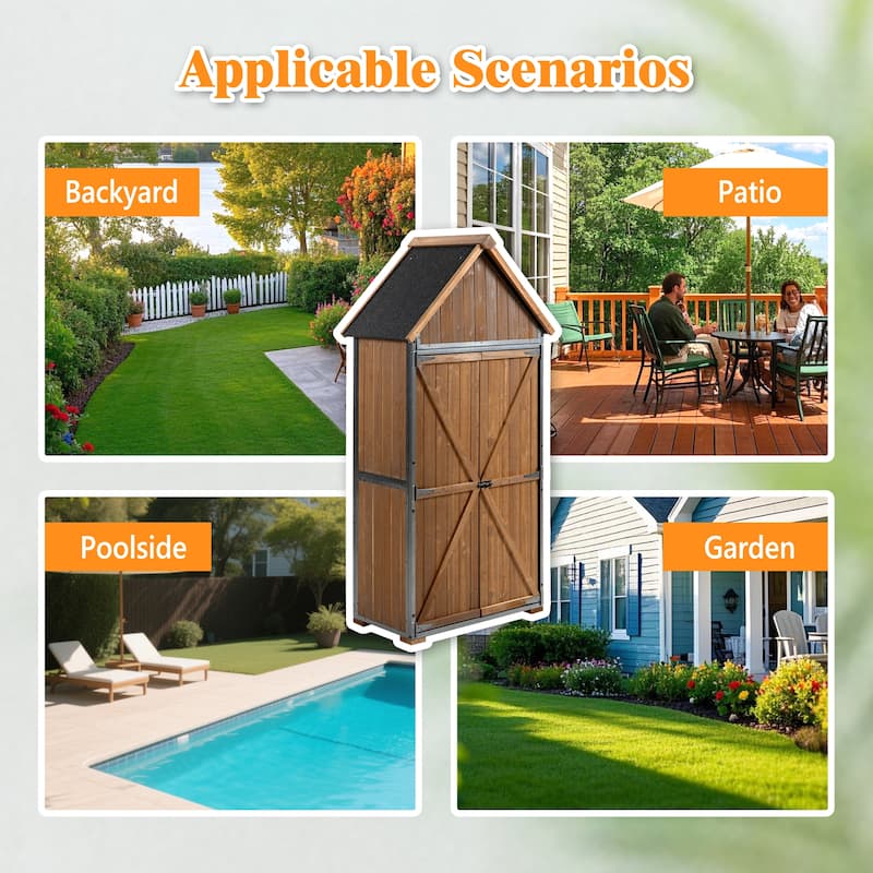 Outdoor Storage Cabinet 32.3"L X 21"W X 67"H, Garden Shed Tool Shed with Metal Frame Structure for Backyard Garden Patio Lawn