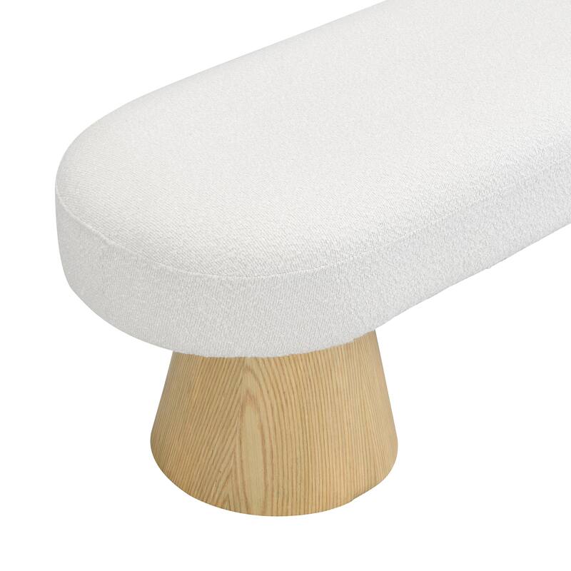 64"L Beige Boucle Dining Room Ottoman Bench