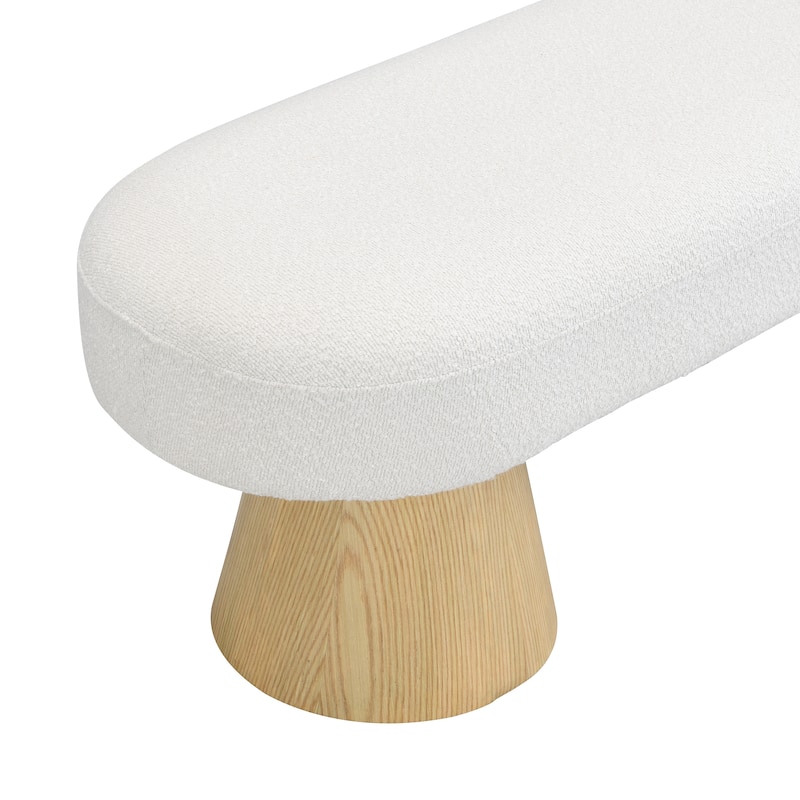 Dining Bench for Dining Room, Upholstered Bench, Boucle Ottoman, 64"L Orange Stool Top Wood Leg 300 LBS Weight Capacity