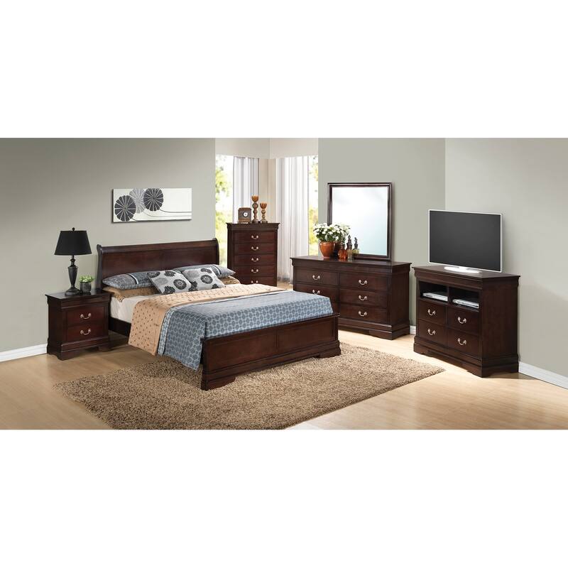Cappuccino King Panel Bed - Wood Veneer Sleigh Design - 79" x 89" x 44" - Easy Assembly