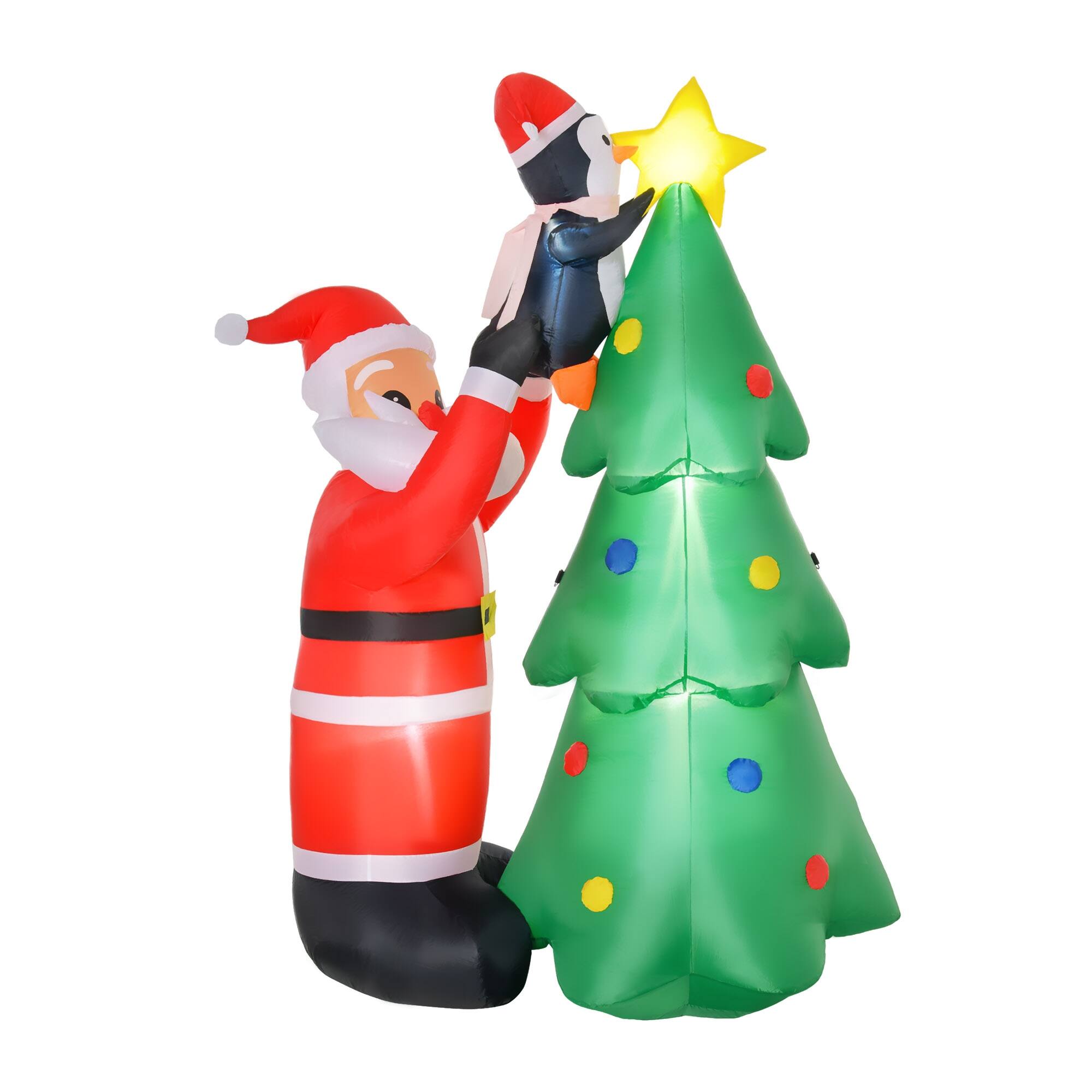 6 ft Inflatable Christmas Tree with Santa and Penguin, Cute