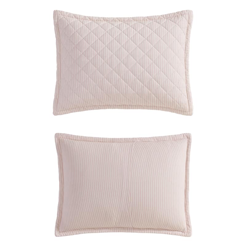 Laura Ashley Tessas Ticking Stripe Cotton Reversible Red Quilt Set