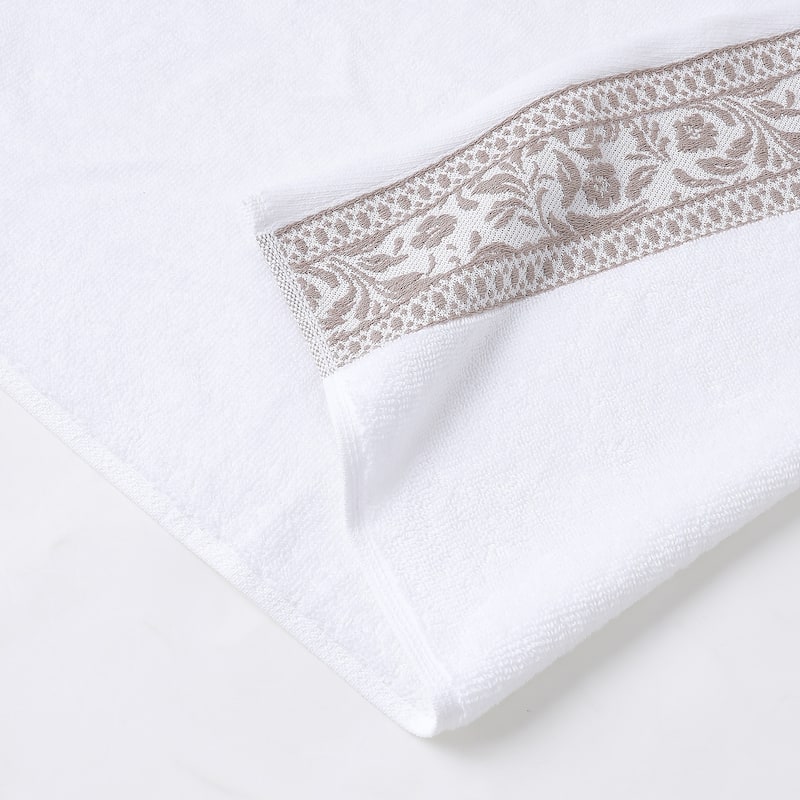 Modern Threads 6-Piece Jacquard Border Towel Set Allie - 100% Cotton, Bath, Hand & Washcloths - Elegant Floral Border