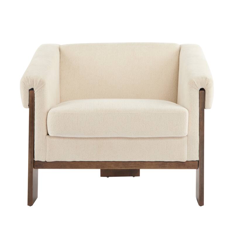 Fabric Upholstered Accent Chair, Ergonomic Single Sofa Side Chair, Lounge Reading Chair with Deep Cushions & Wooden Frame